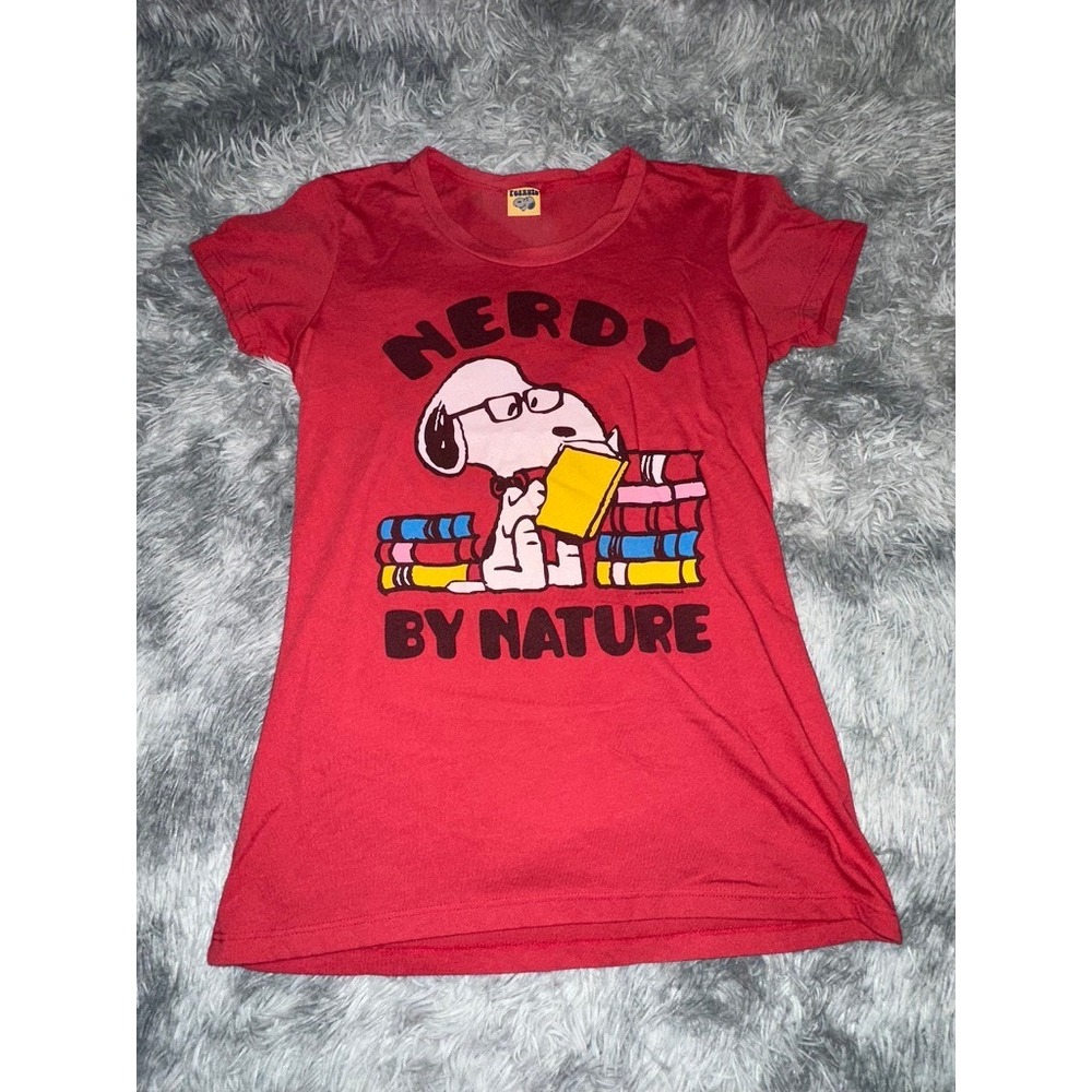 Peanuts Snoopy Nerdy By Nature Red Graphic T-Shirt Short Sleeve Size L